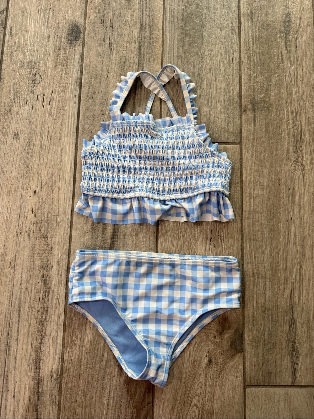 Tommy Bahama Light Blue & White Gingham Ruffle Two-Piece Swim Set
